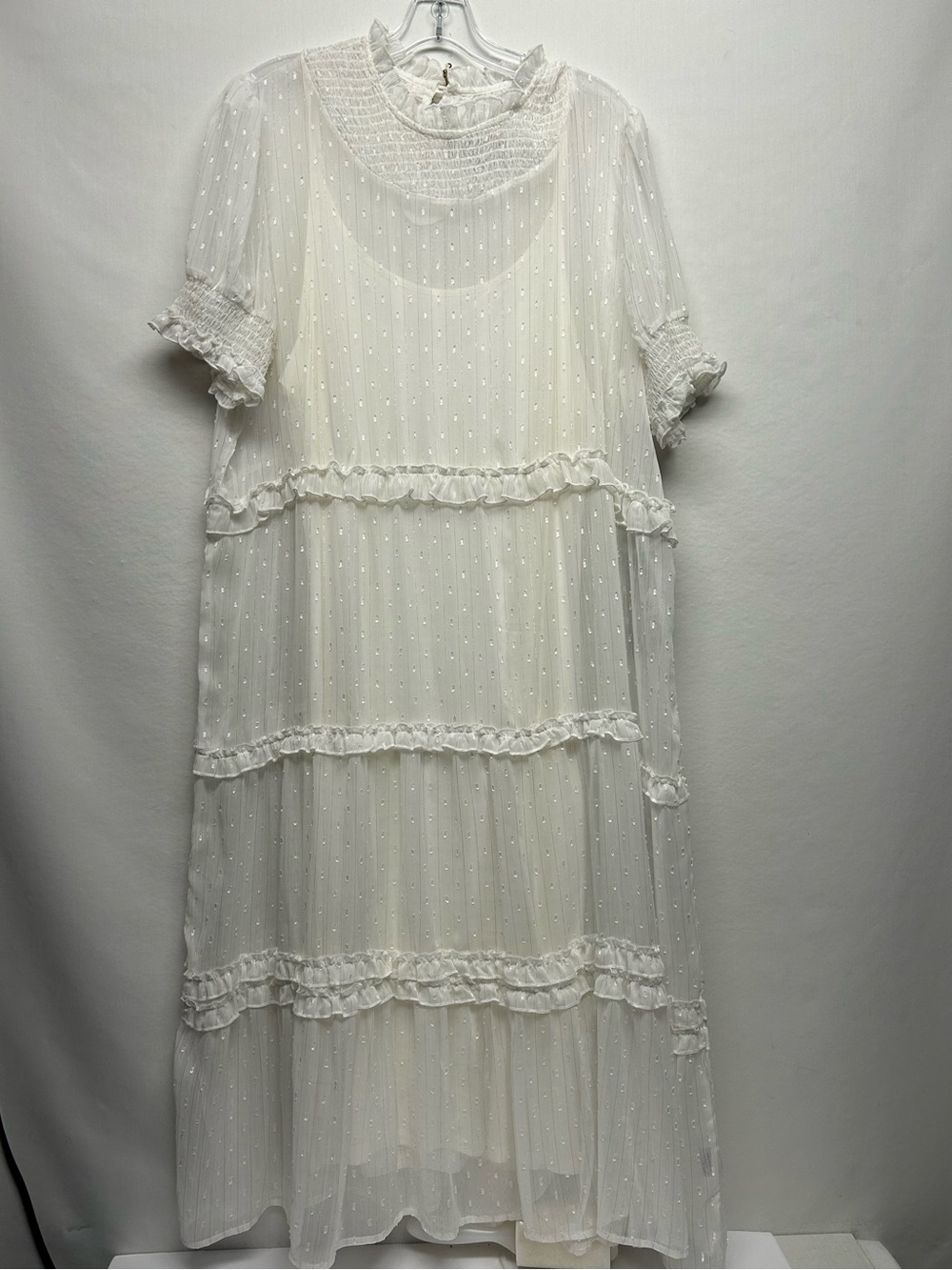 Double D Ranch Ivory Swiss Dot Ruffle Maxi Dress